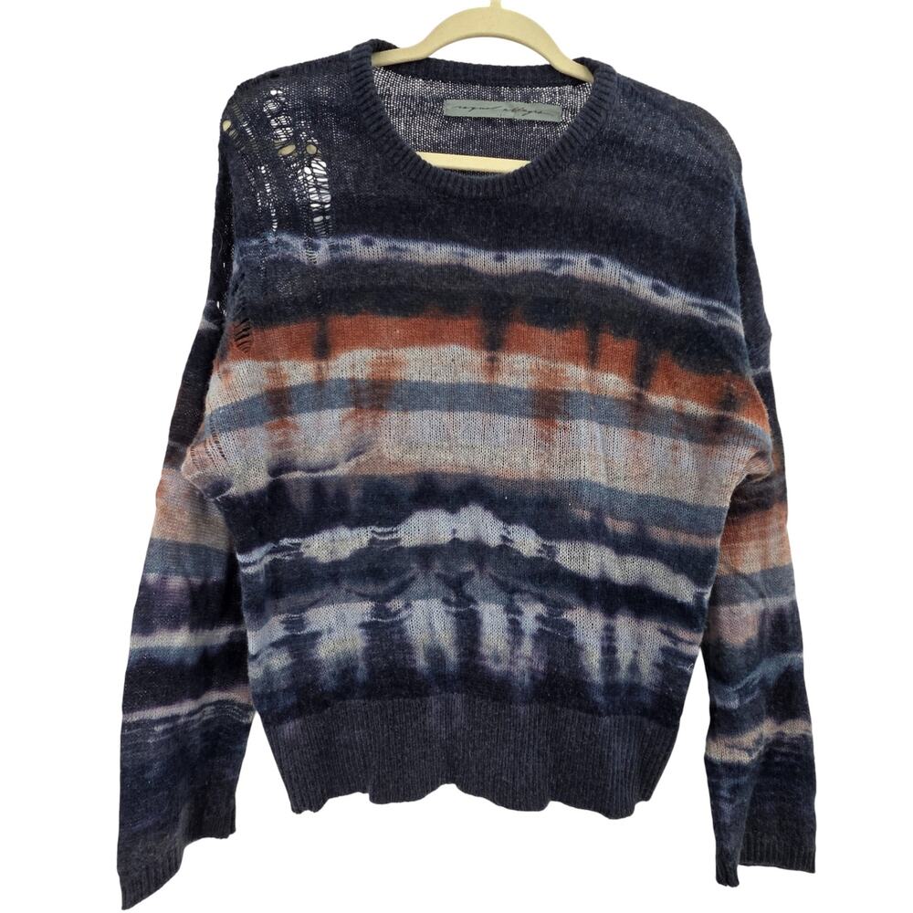 RAQUEL ALLERGRA SZ 2 MERINO WOOL CASHMERE DISTRESSED KNIT LONG SLEEVE SWEATER